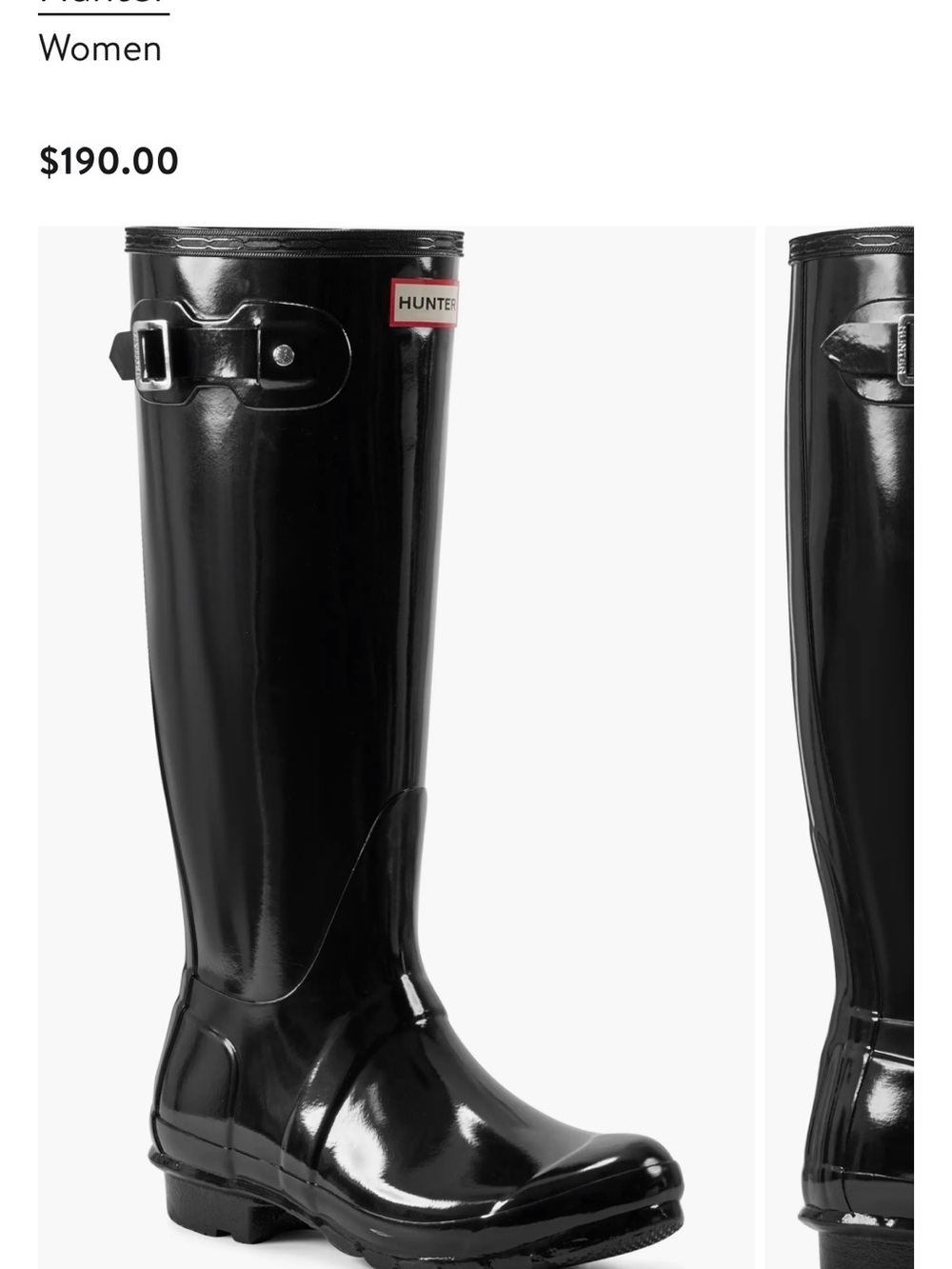 Hunter Glossy Black Knee-High Rain Boots with Buckle